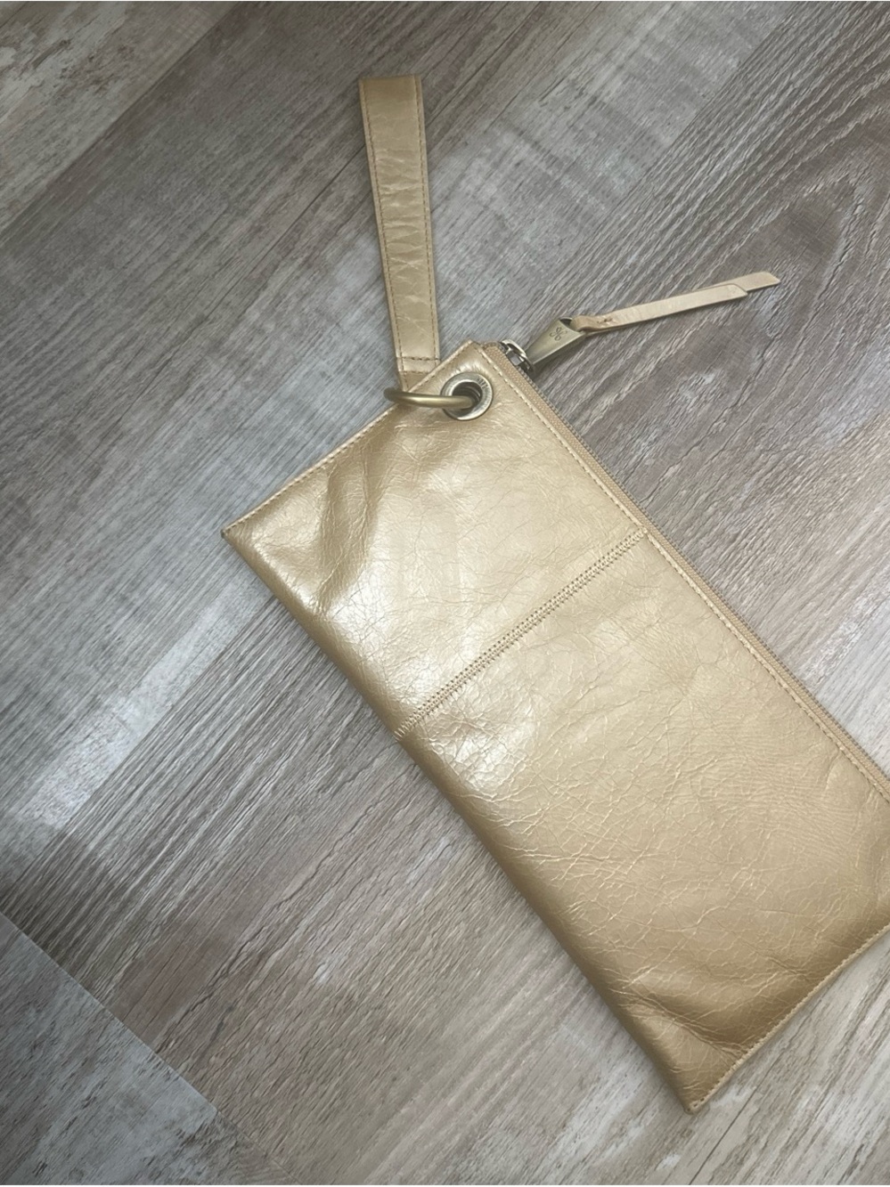 HOBO Metallic Gold Leather Wristlet Clutch